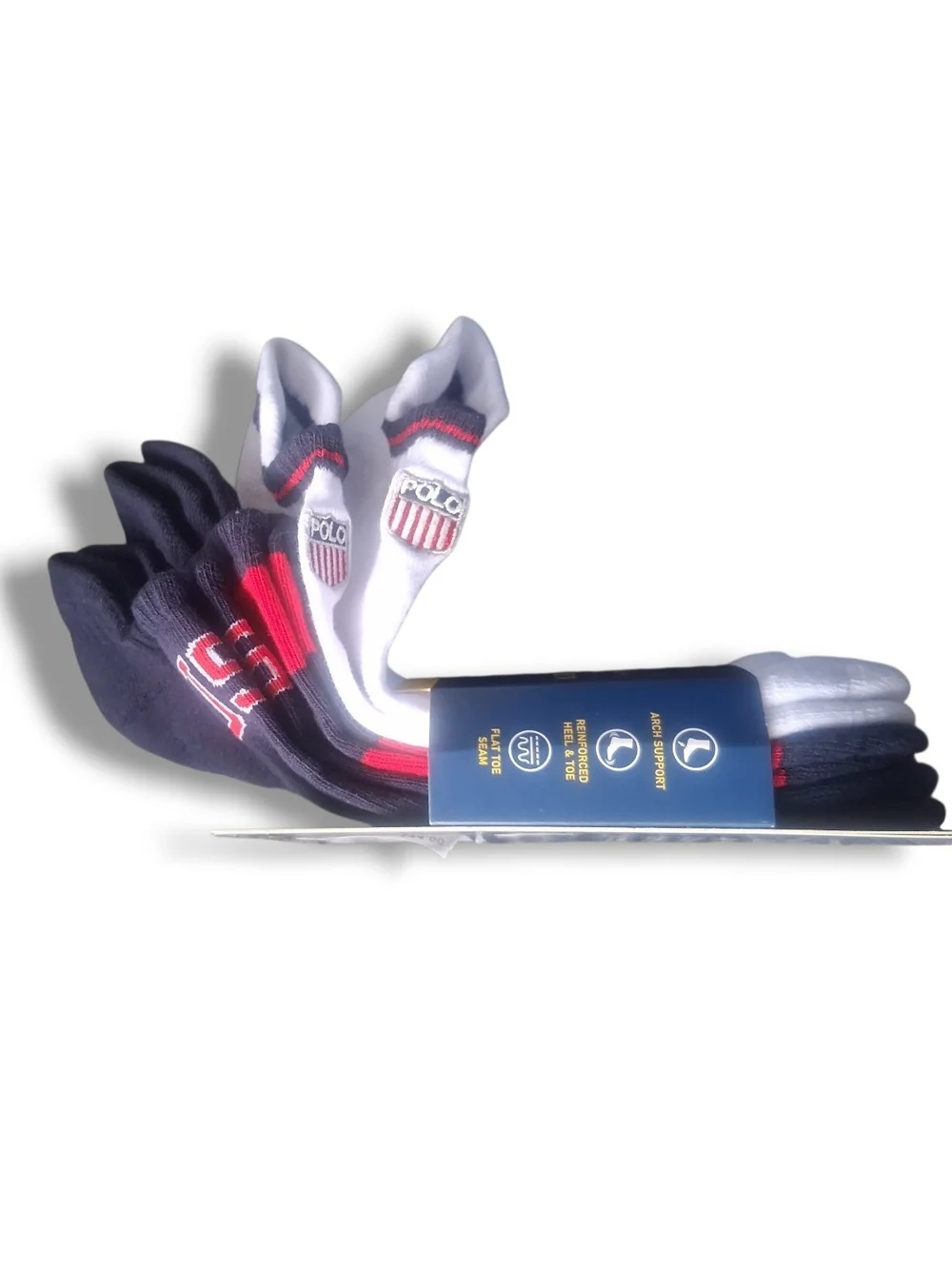 Polo by Ralph Lauren Low-Cut Athletic Socks - Navy, Red & White (3-Pack) XL